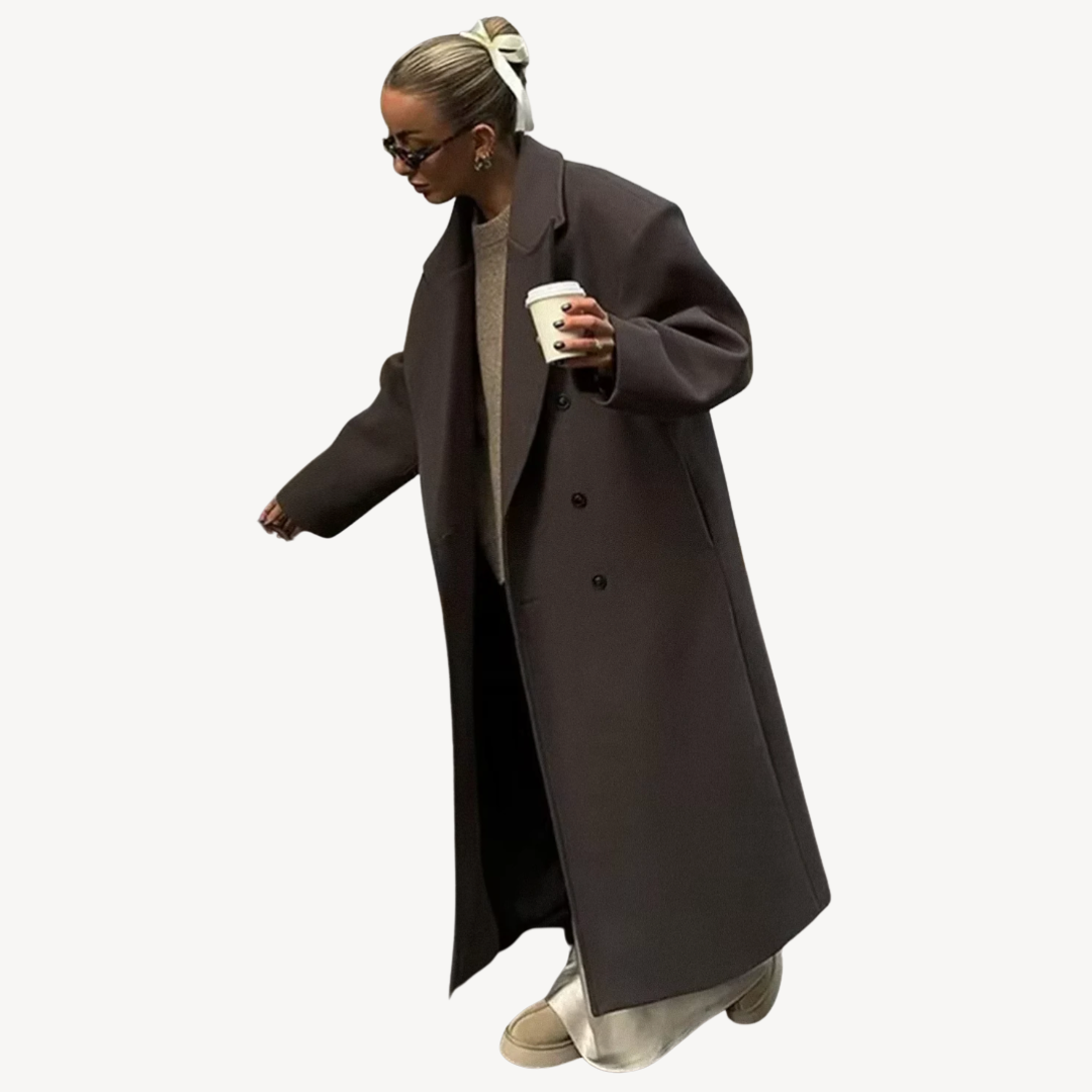 Heidi-Mode | Damen Wollmischung Knopf Vorderseite Langer Mantel