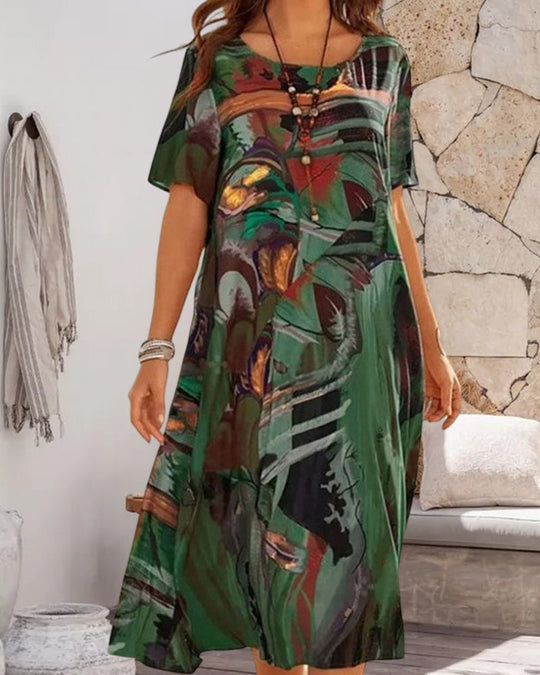 Heidi-Mode | Kleid Mantel mit Rundhalsausschnitt und Geometrischem Muster