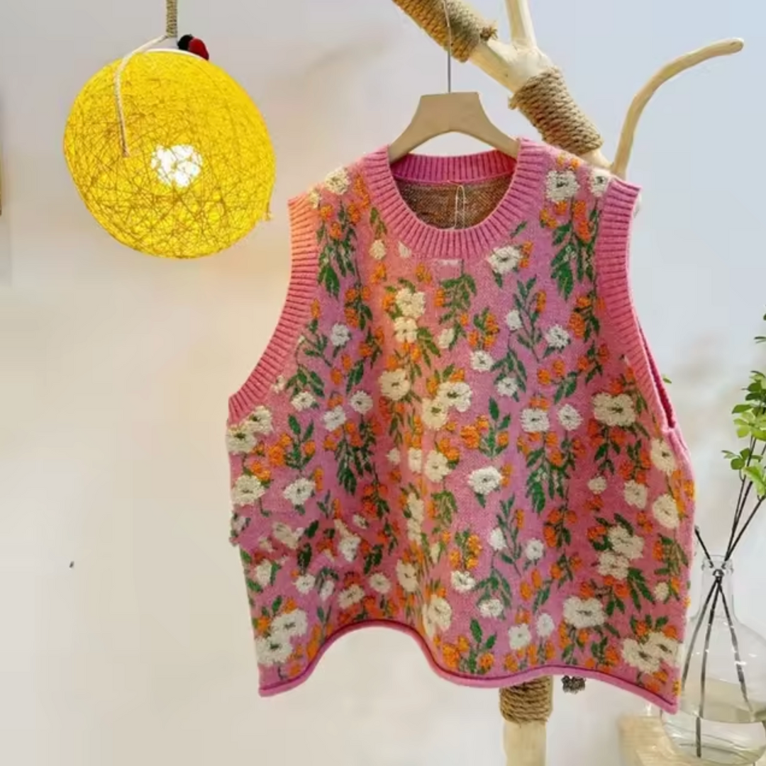 Heidi-Mode | Gestrickte Ärmellose Weste mit Rundhalsausschnitt