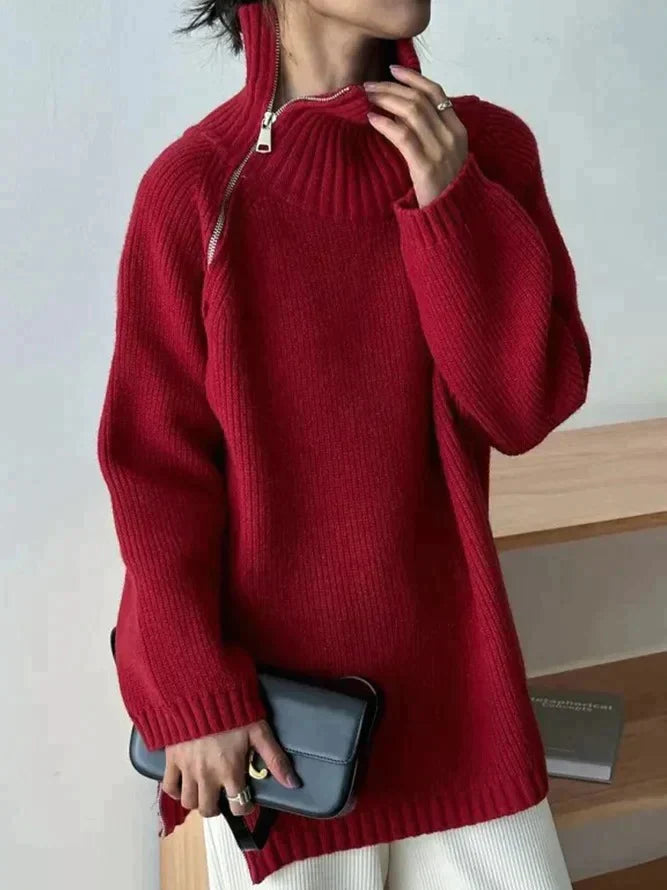 Heidi-Mode | Roter, Schlichter Pullover Mit Stehkragen