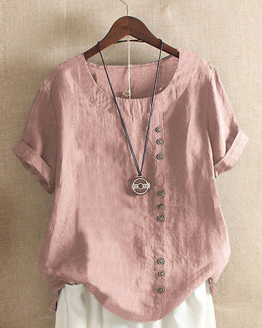 Heidi-Mode | Unifarben Kurzarm Bluse mit Rundhalsausschnitt Vielseitige Damenmode In Verschiedenen Farben