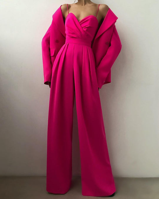 Jumpsuit mit geradem Bein und hoher Taille und Spaghettiträgern