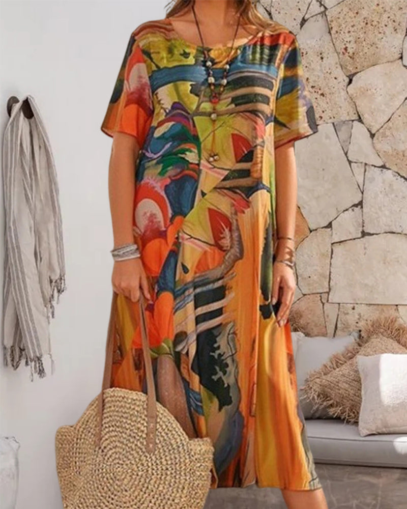 Heidi-Mode | Kleid Mantel mit Rundhalsausschnitt und Geometrischem Muster
