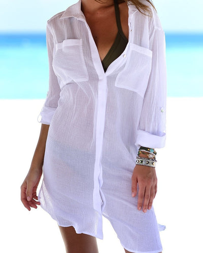 Strandbluse mit Crinkle-Tasche und verstecktem Knopf