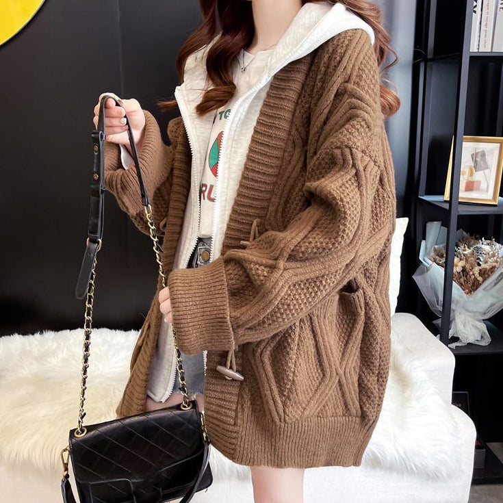 Heidi-Mode | Twist Fake Zwei Stück Kapuzen Strick Strickjacke