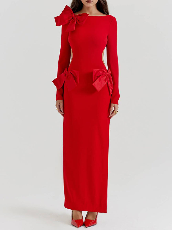 Elegantes Maxikleid mit roter Schleife