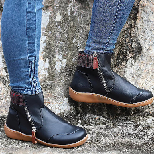 Heidi-Mode | Mid Ankle Boots Reißverschluss Gerippter Kragen
