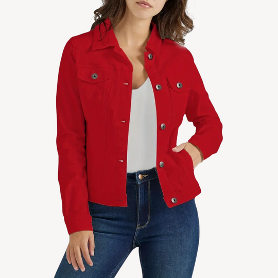 Heidi-Mode | Rote Denim Button-Up Jacke