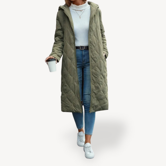 Heidi-Mode | Damen Grüner Gesteppten Kapuzen-Wintermantel