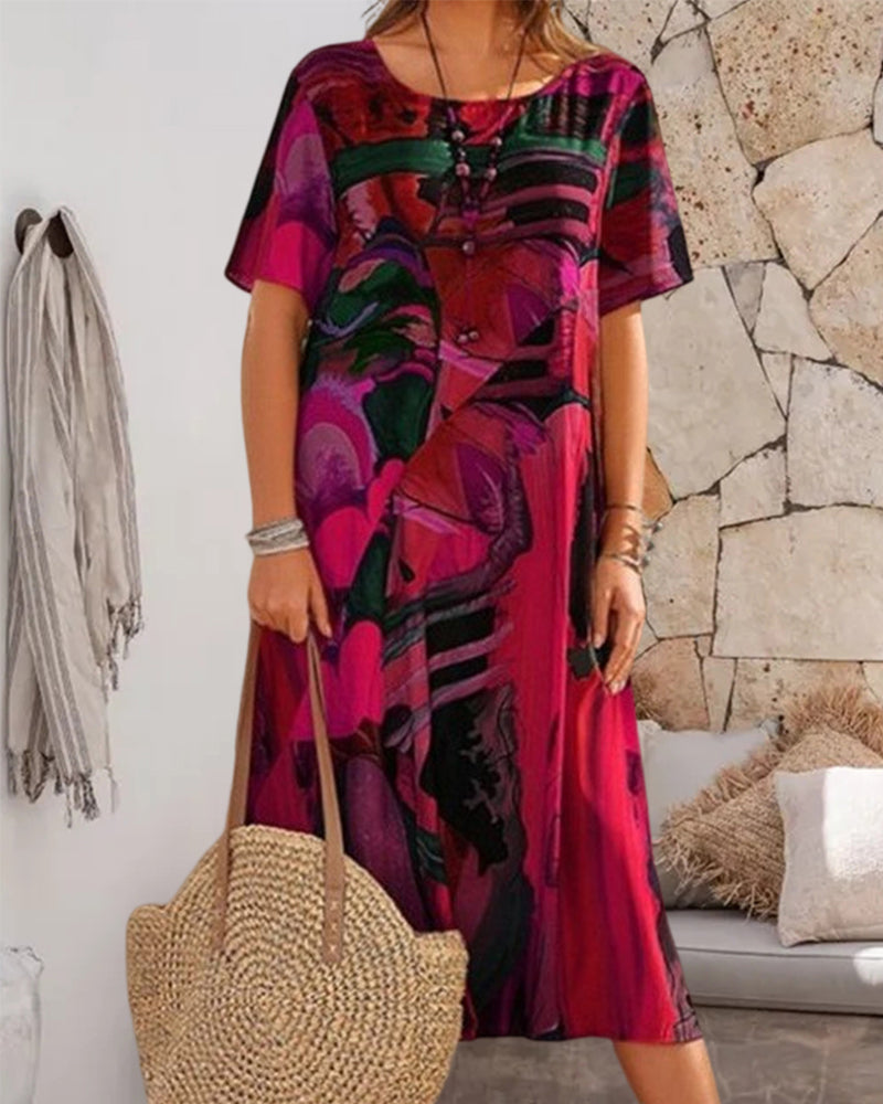 Heidi-Mode | Kleid Mantel mit Rundhalsausschnitt und Geometrischem Muster