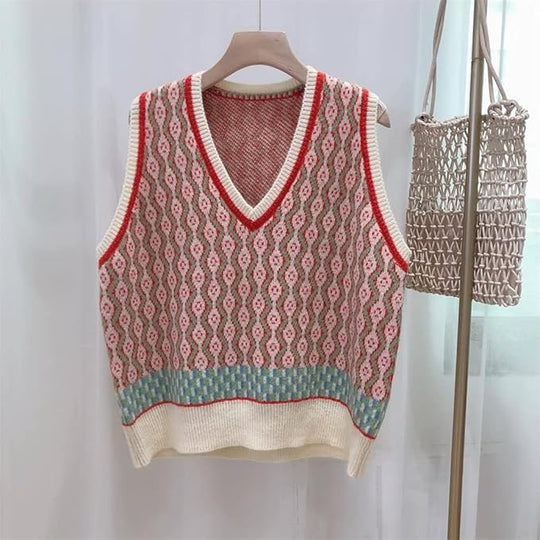 Heidi-Mode | Gestrickte Ärmellose Weste mit Rundhalsausschnitt