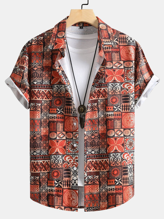 Patchwork Print Button Up Hemd
