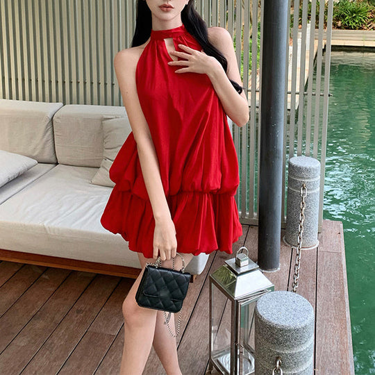 Heidi-Mode | Rotes Neckholder Rückenfreies Kleid
