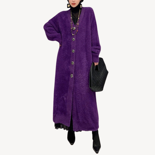 Heidi-Mode | Damen Langer Lila Flauschiger Mantel