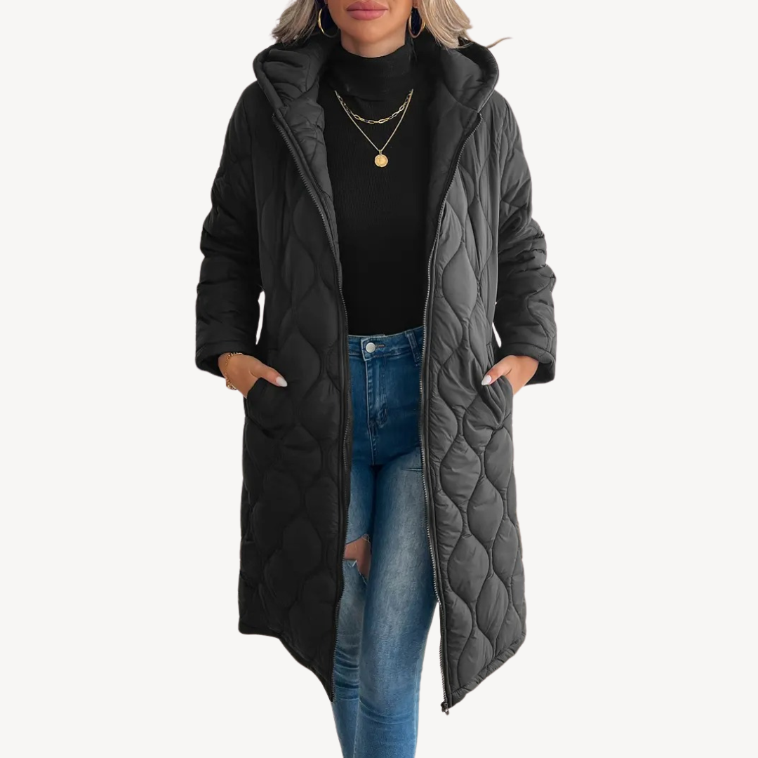 Heidi-Mode | Damen Schwarz Steppkapuzen-Puffermantel