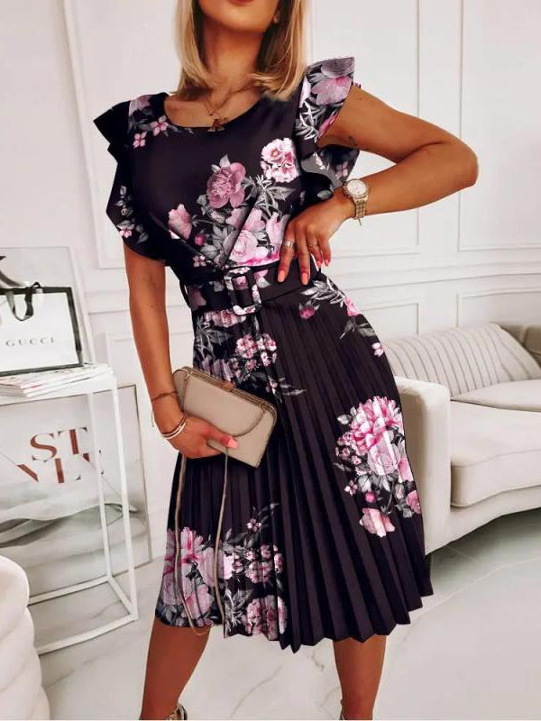 Heidi-Mode | Rüschenkapärmel Blumenkleid Midi