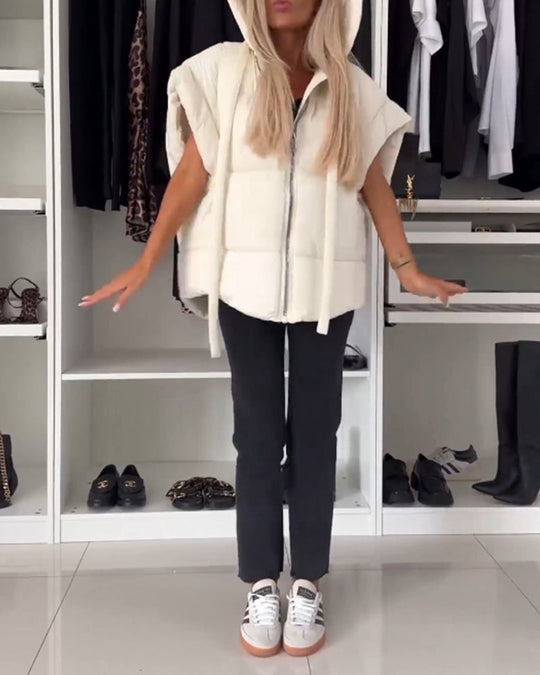 Heidi-Mode | Jacken mit Kapuze Einfarbig Reißverschluss und Kurzen Ärmeln