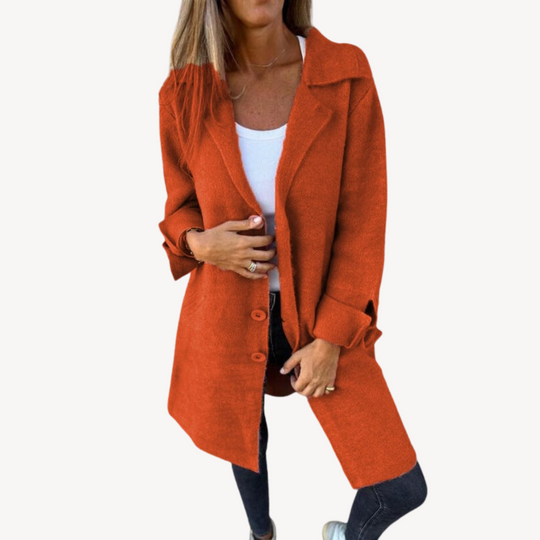 Heidi-Mode | Frauen Wollmischung Langjacke mit Knopfverschluss