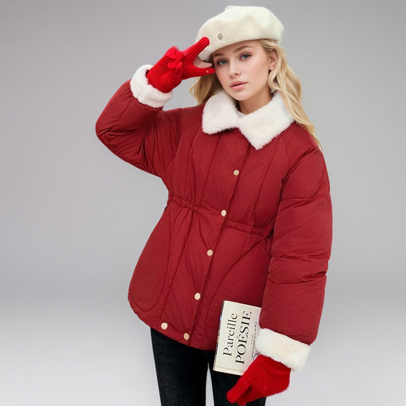 Heidi Mode | Festliche Fellkragen Kapuzen Kurze Baumwolljacke