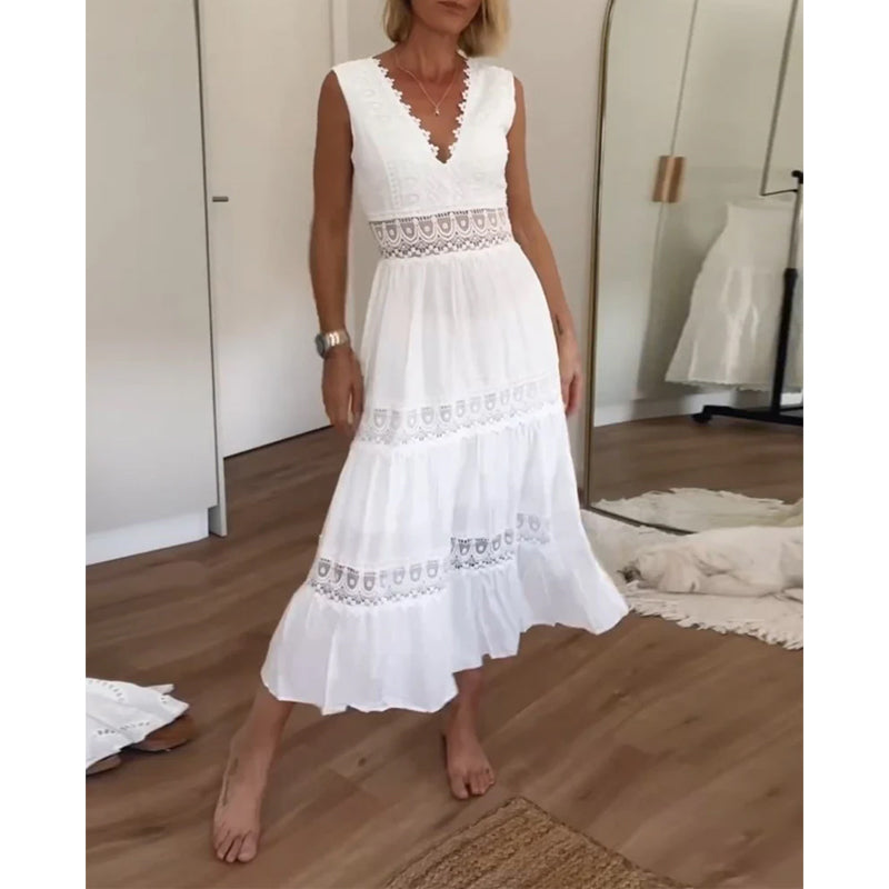 Heidi-Mode | Weiße Kleid mit Spitzenpaneelen