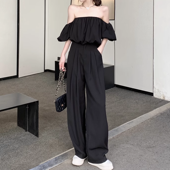 Heidi-Mode | Puffärmel Off Shoulder Top Anzug Breite Hosen Satz