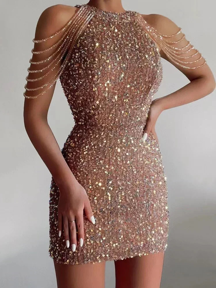 Heidi-Mode | Elegantes Body-Fit Pailletten Glitzerkleid für Frauen