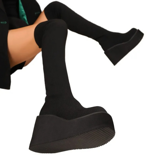 Heidi-Mode | Overknee Stiefel Stretchstoff, Plateausohlen, Trenddesign