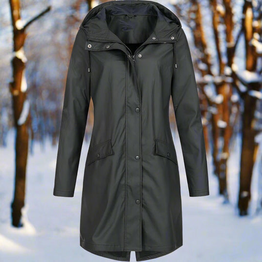 Heidi-Mode | Regenjacke Wasserdicht mit Kapuze und Reißverschluss Mittellang Praktische Taschen