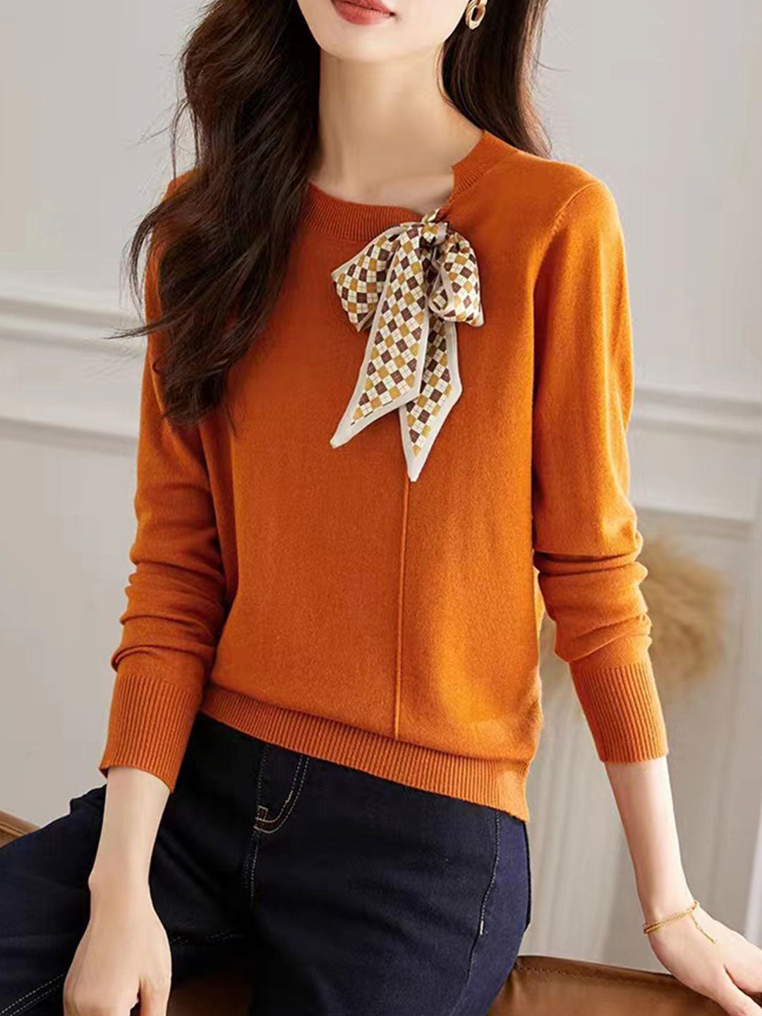 Heidi-Mode | Sweater Damen Schal Bindung Sweater