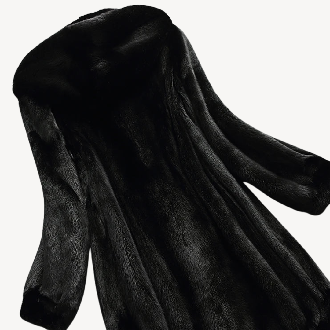 Heidi-Mode | Damen Schwarzer Kunstfell Kapuzen Wintermantel mit Langen Ärmeln