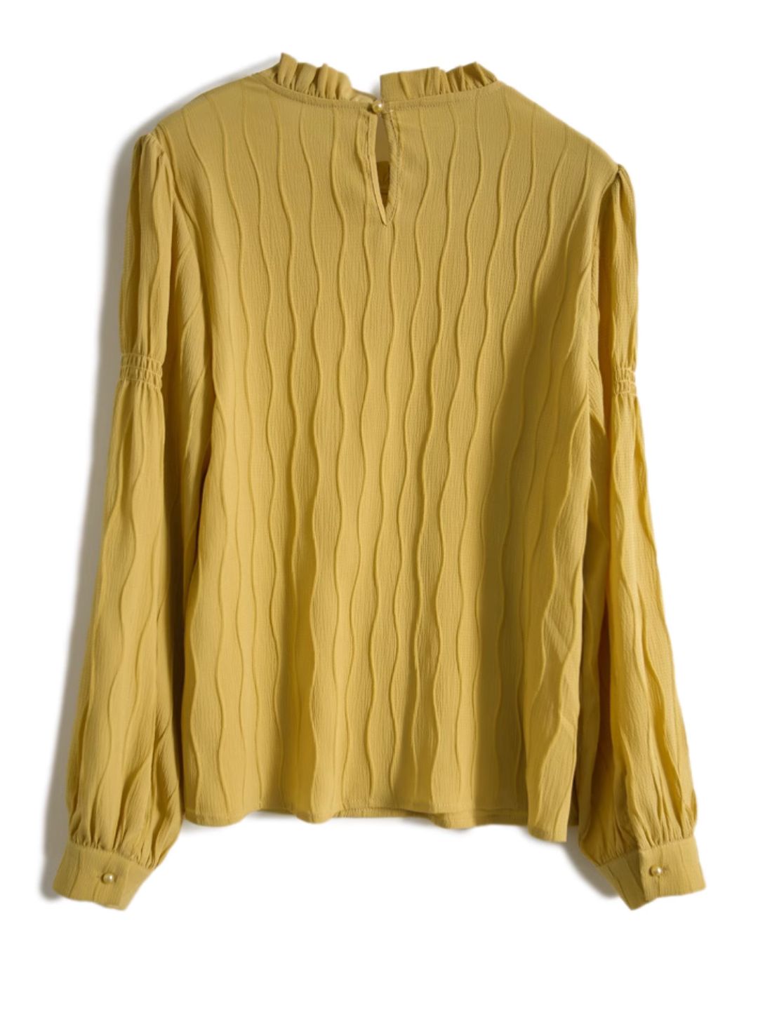 Heidi-Mode | Wavy Textured Stand Collar Top Gelb