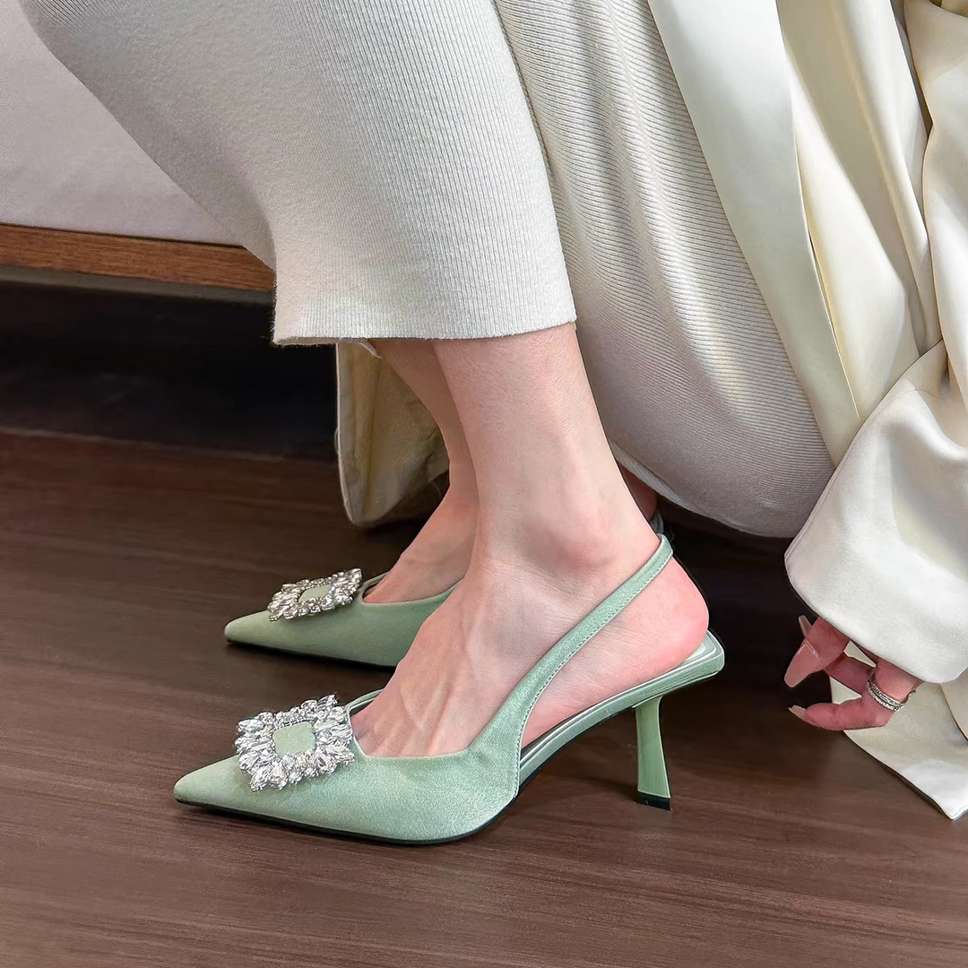 Heidi-Mode | Strassbesetzte, Spitze High Heels