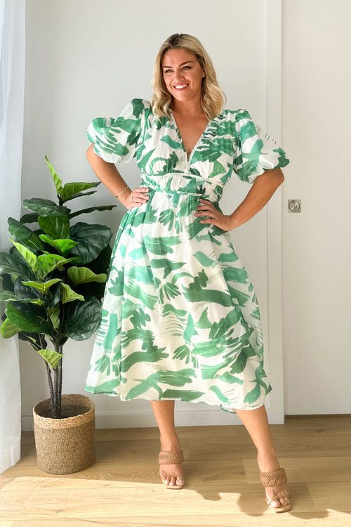 Heidi-Mode | Real Love Print Puffärmel Maxi Kleid