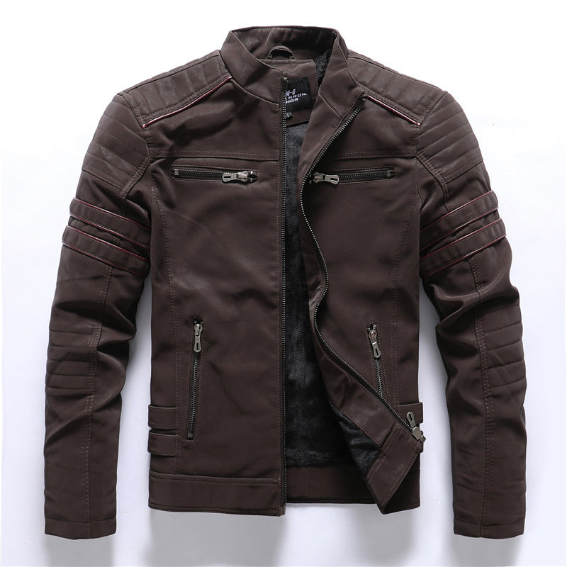 Heidi-Mode | Herren Bikerjacke - Stehkragen mit rotem Streifendetail