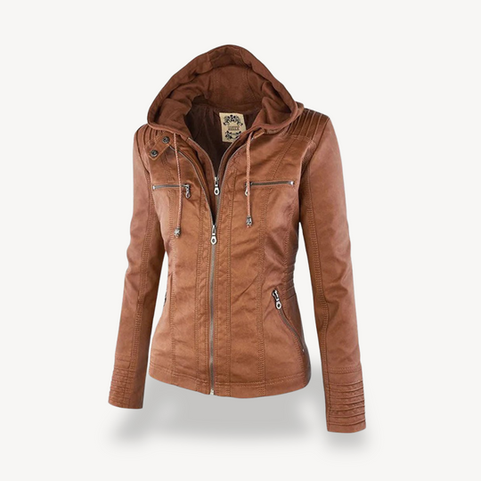 Heidi-Mode | Damen Wasserdichte Lederjacke mit Kapuze