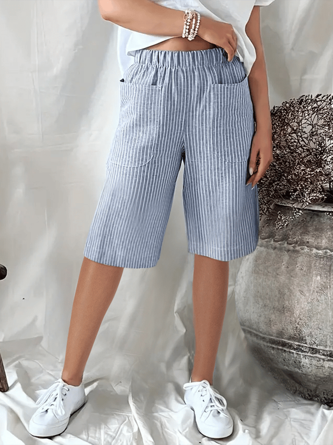 Heidi-Mode | Kurz, Lässig und Lockere Jacquard-Hosen mit Retro Künstlerischen Streifen