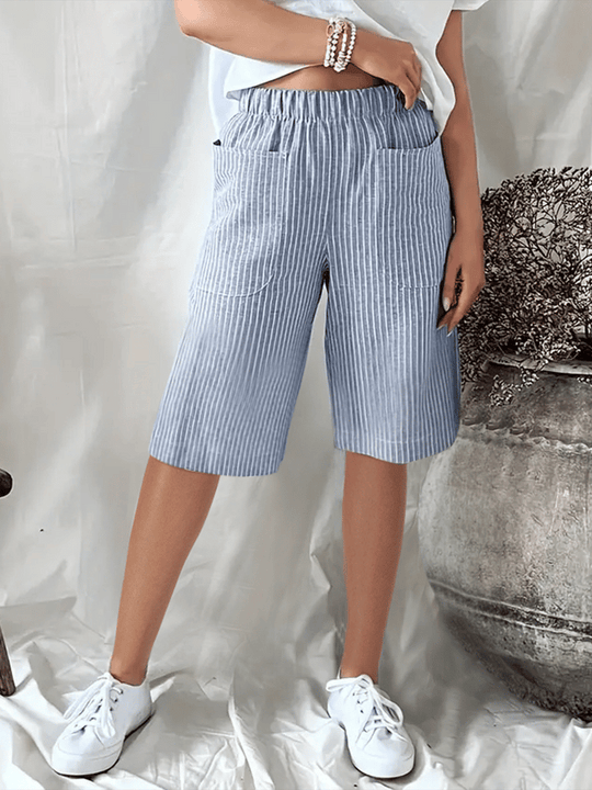 Heidi-Mode | Kurz, Lässig und Lockere Jacquard-Hosen mit Retro Künstlerischen Streifen