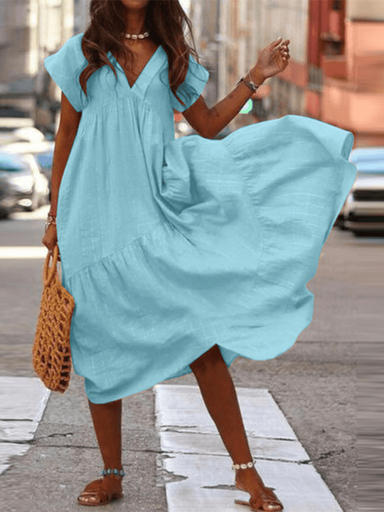 Unregelmäßiges langes Damenkleid mit V-Ausschnitt