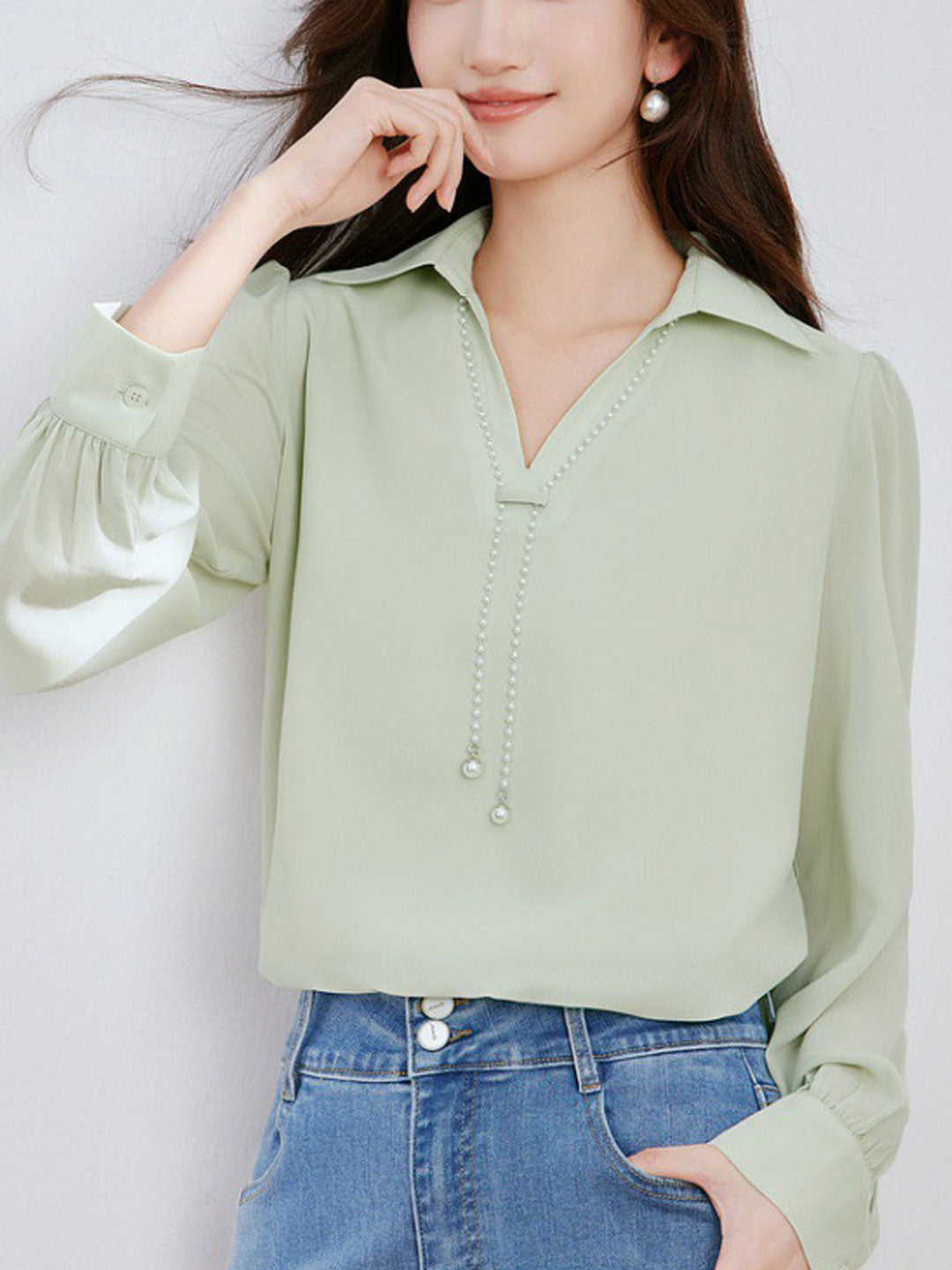 Heidi-Mode | Top Elegante V-Ausschnitt Satin Hemd