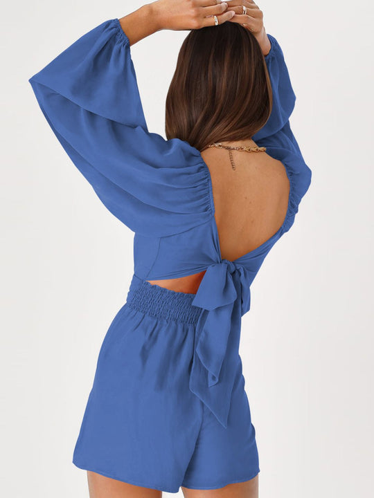 Heidi-Mode | Tie Back Smocked Ballonärmel Overall