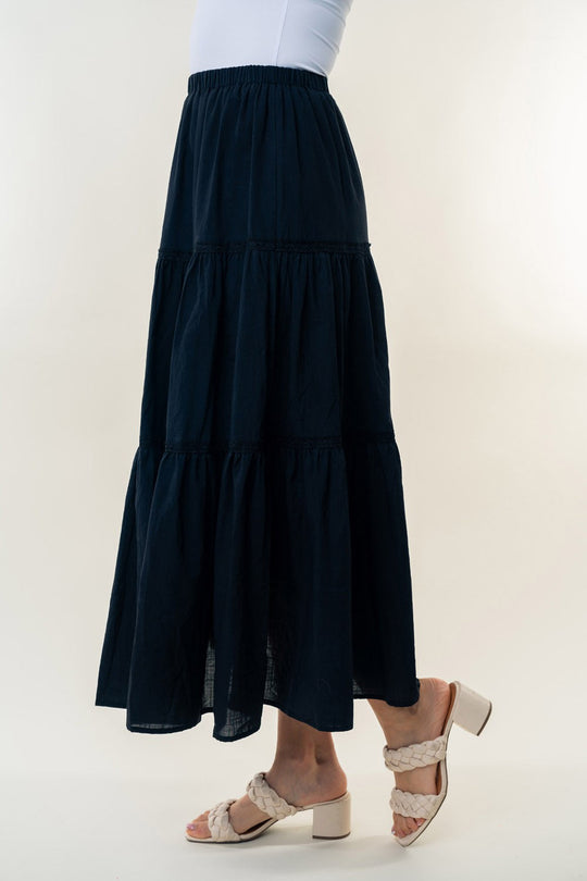 Heidi-Mode | White Birch Hohe Taillierte Stufen Maxi Rock