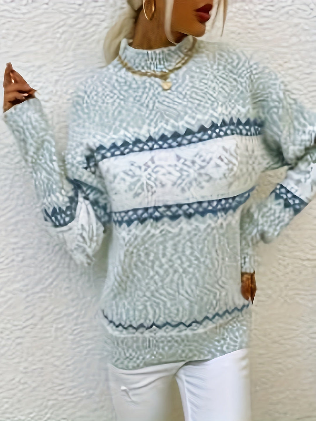 Heidi-Mode - Schicke Winter Schneeflocke Mock Neck Pullover für Damen