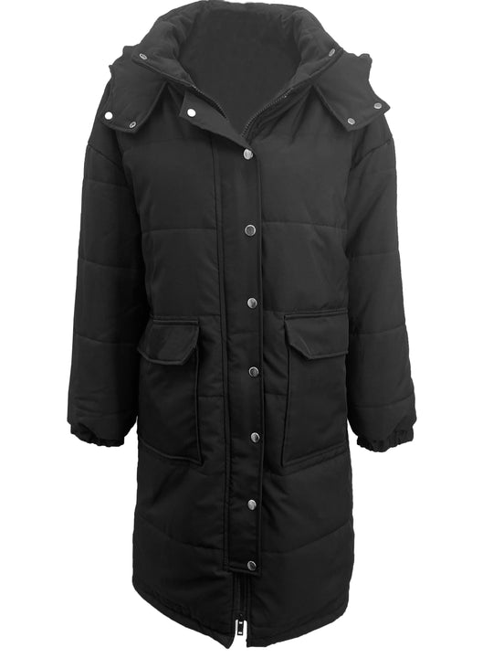 Heidi-Mode | Stylischer Puffer Schwarzer Wintermantel mit Kapuze und Polsterung Ideal für Herbst/Winter