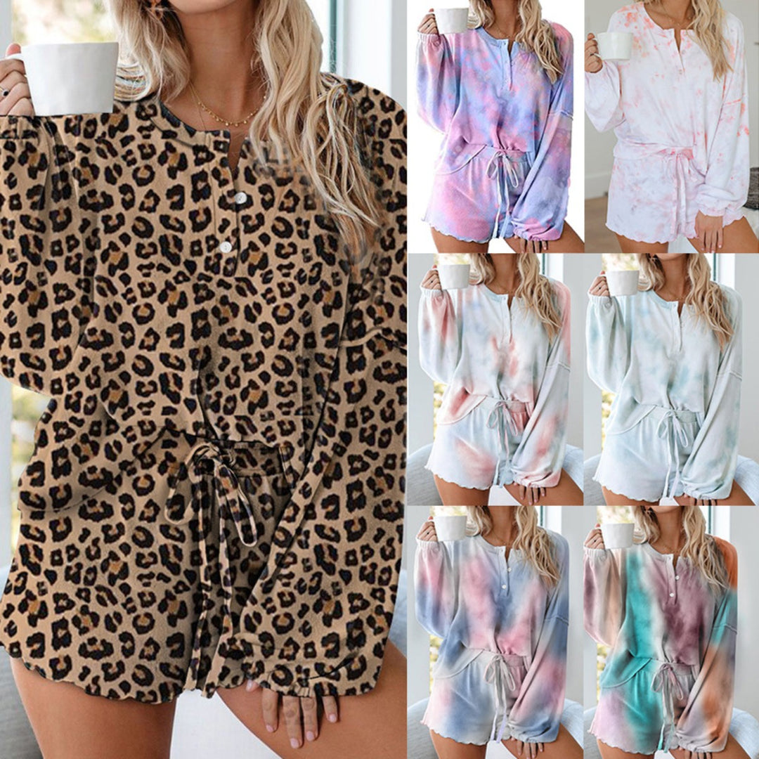 Heidi Mode | Batik bedrucktes Langarm-Shorts-Set