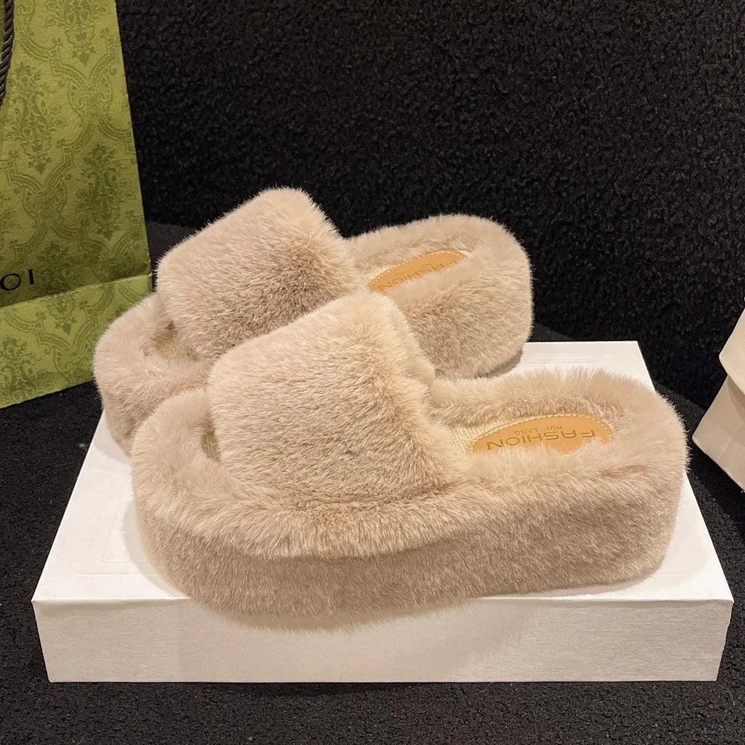 Heidi-Mode | Fluffy slippers with thick sole for women