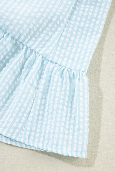 Heidi-Mode | Rüschend Gestreiftes Mini Kleid mit Latz
