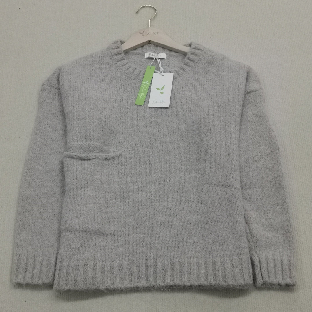 Oversize Pullover mit elfenbeinfarbener Taschenfront