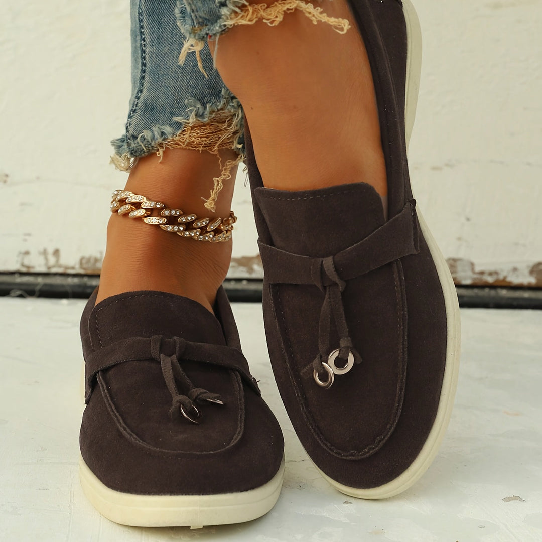 Heidi-Mode | Damen Mokassins mit Fransen und Eisenring, Slip-On Schuhe mit Rundem Zehen