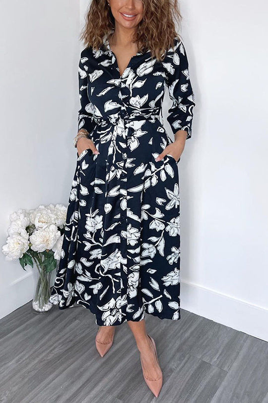Heidi-Mode | Cider und Sunshine Floral Hemdkleid Midi