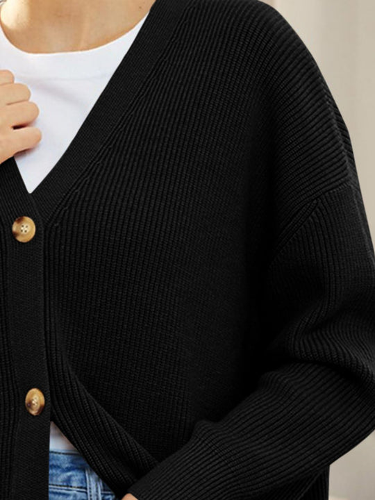 Heidi-Mode | Knopfverschluss V-Ausschnitt Langarm Cardigan